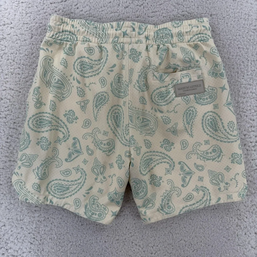 Maison Article Sweat Shorts Mens Large White Paisley Polyester Y2K Hype Casual